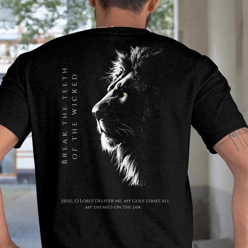 Christian Lion Shirt, Psalm 3:7 Bible Verse Faith Graphic Tee S