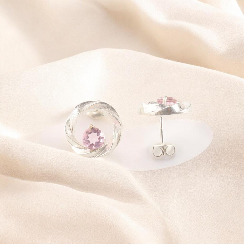 Natural Pink Morganite Gemstone Handmade 925 Sterling Silver Stud Earrings 0.64" CE-13-7