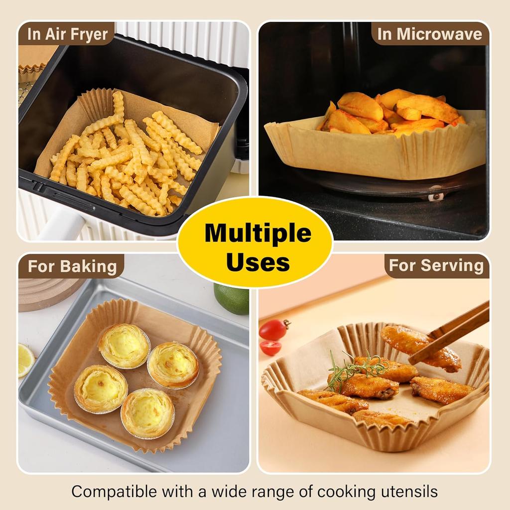50/200PCS Kitchens Accessories Air Fryer Paper Kitchen Utensils Disposable Square Round Pastry Molds BBQ Plate Non-stick Pad