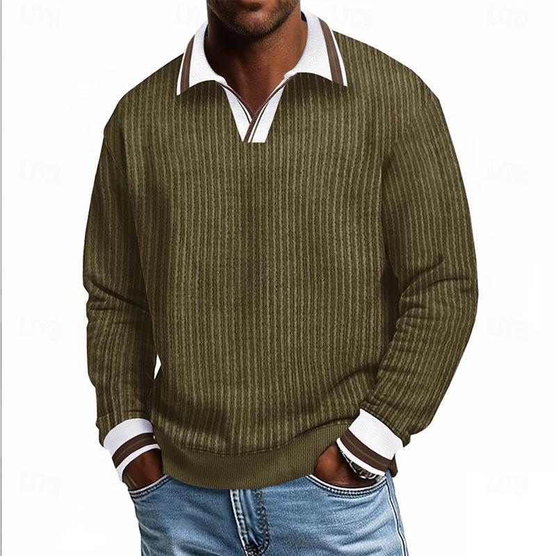 Mens Long Sleeve Corduroy Pullover Sweatshirt Striped Collar S зелёный