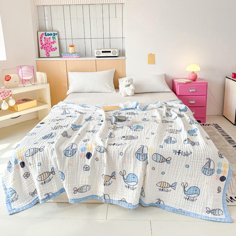 Class A Cotton Six-layer Bubble Gauze Throw Blanket Soft Towel Quilt Comfortable Cover Blanket For Children Adult Baby Daily Use