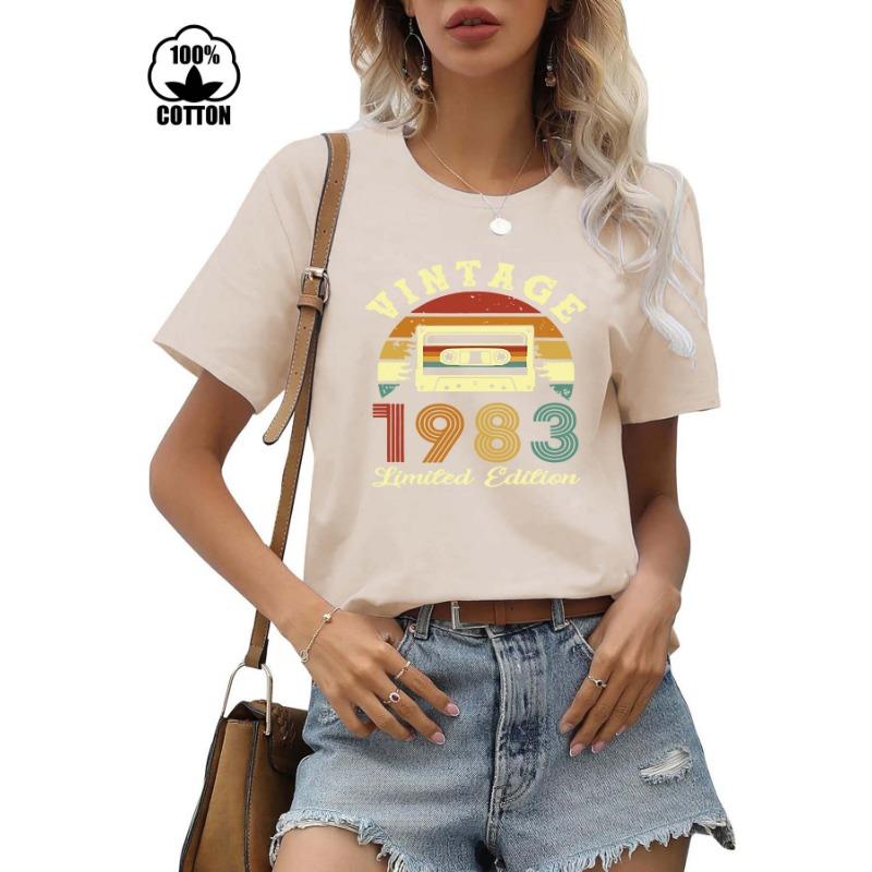 Cotton Short Sleeved Round Neck Printed T-shirt Women