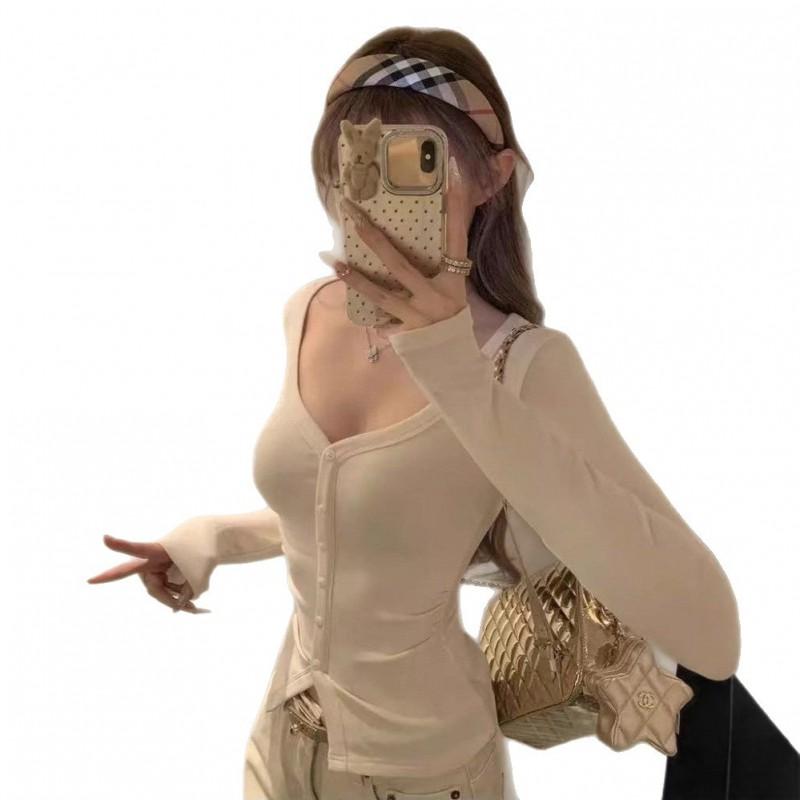 Womens Sexy V-Neck Long Sleeve T-Shirt Pure Slim Fit Casual Top Daily Wear