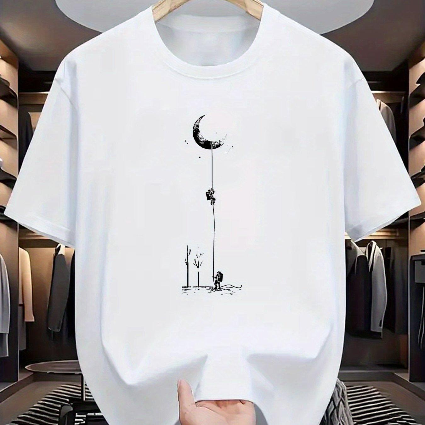 

Summer Men s T-Shirt 100% Cotton Casual Loose Oversized Moon Landing Pattern Printed Tshirts O-neck Short Sleeved TShirt Tops T S