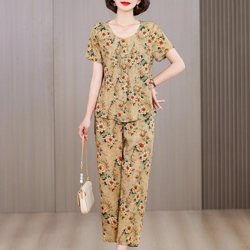 Plus Size 2 Piece Sets Women Outfit Summer Vintage Clothing Loose Casual Pants Sets