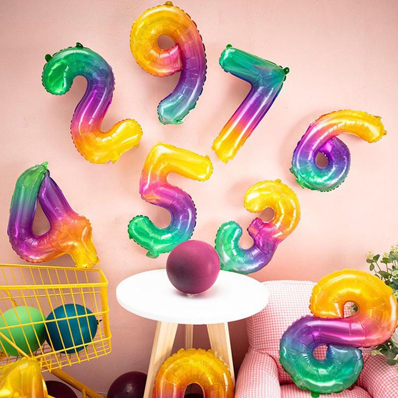 1pc 16inch New Rainbow 0-9 Gradient Number Aluminum Foil Balloons Birthday Celebration Party Decoration Children's Toy Balloon