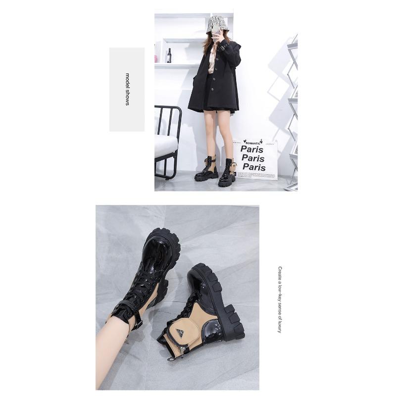 Fall New Plus Size Women's Pocket Biker Boots Women's British Style Platform Lace-up Short Knight Martin Boots