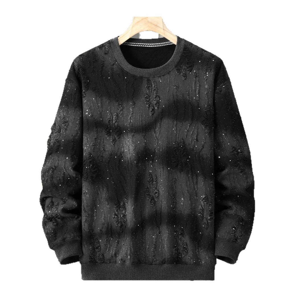 Men's 2026 Winter Rhinestone Ripped Hoodie - Trendy, Versatile, Long Sleeve, Plus Velvet
