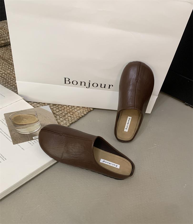 

Love single shoes women s new one-pedal retro Korean version bag head half slippers shoes 2025 lazy autumn black 39 темно-коричневого кольору