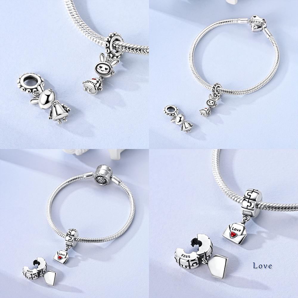 Originalcopper Love Clip Pendant Rabbit Robot Envelope Bead Fit Bracelet Women Accessory Valentines Gift Jewelry Diy