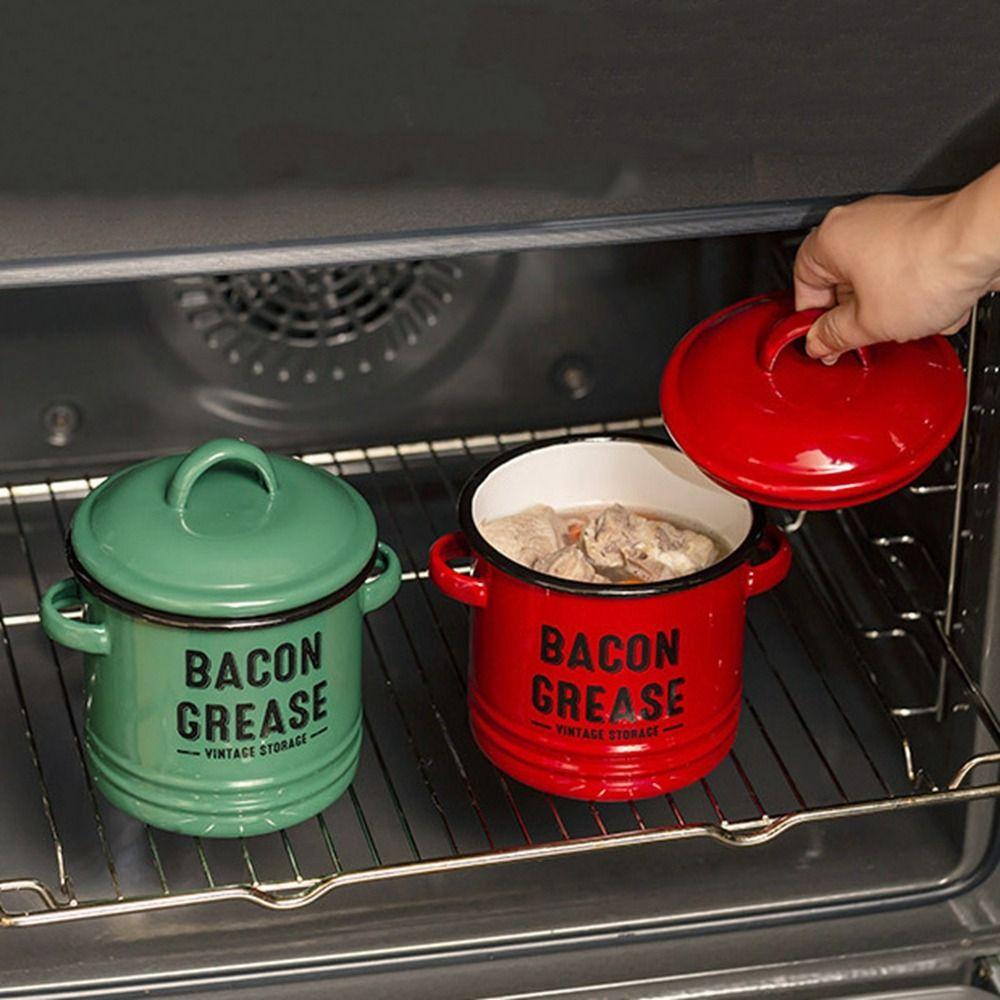 with Enamel Ears Enamel Grease Container Large-Capacity Seasoning Tanks Oil Storage Pot Restaurant