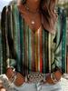 Printed Retro V-neck Women's Geometric Pattern Long-sleeved Top, New Style Women's Retro Western-style Printed V-neck Blouse