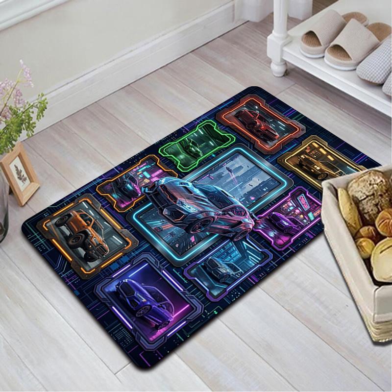 Cyberpunk Car Collection Pattern Rug Floor Mat for Living Room or Bedroom Soft and Comfortable Carpet a Gift for Birthday and Holiday.