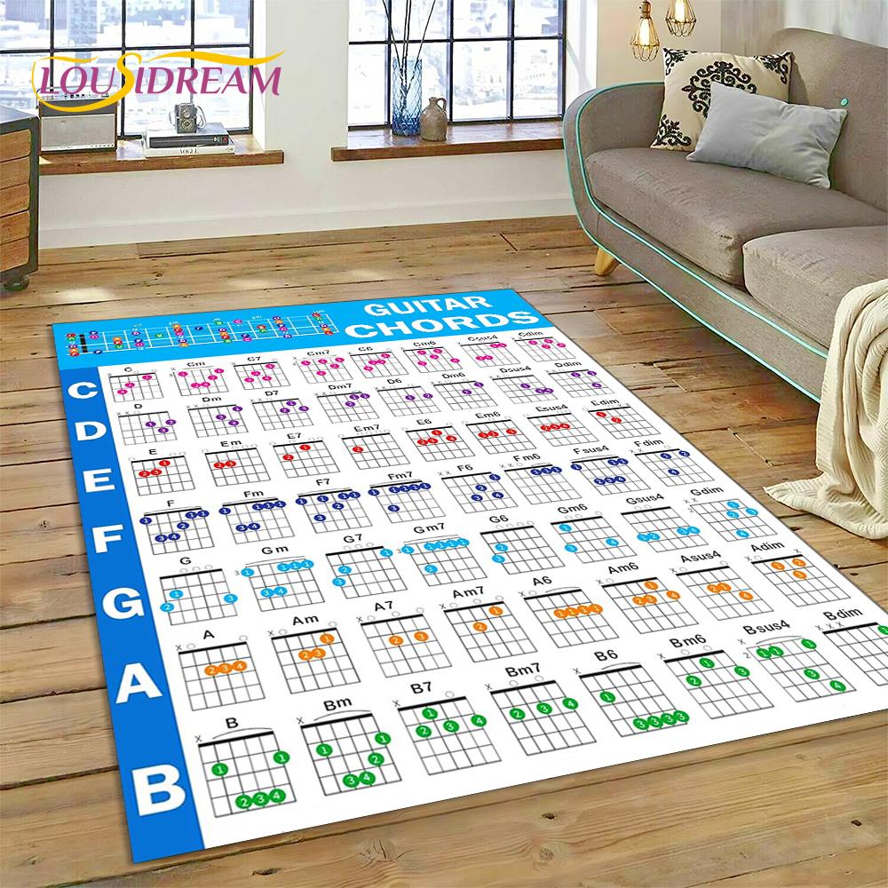 3D Guitar Chords Theory Chart Music Rug Carpet for Living Room Bedroom Home Decor,Floor Mat Non-slip Decoration for Sofa Doormat