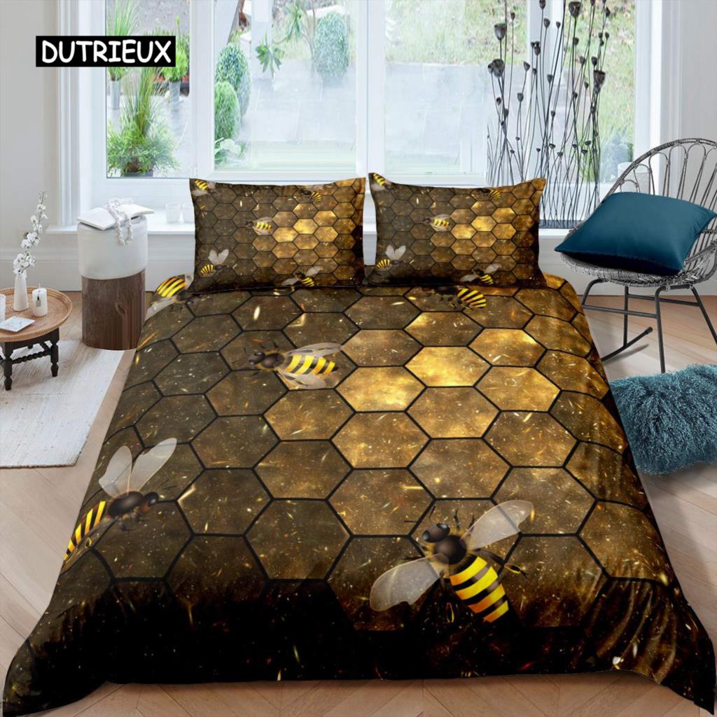 Sechseckige Bettbezug-Set Wabenmarmor Bettdeckenbezug-Set Bienenstock Sechseck Batik King Size Geometrisches Diamant-Bettwäscheset