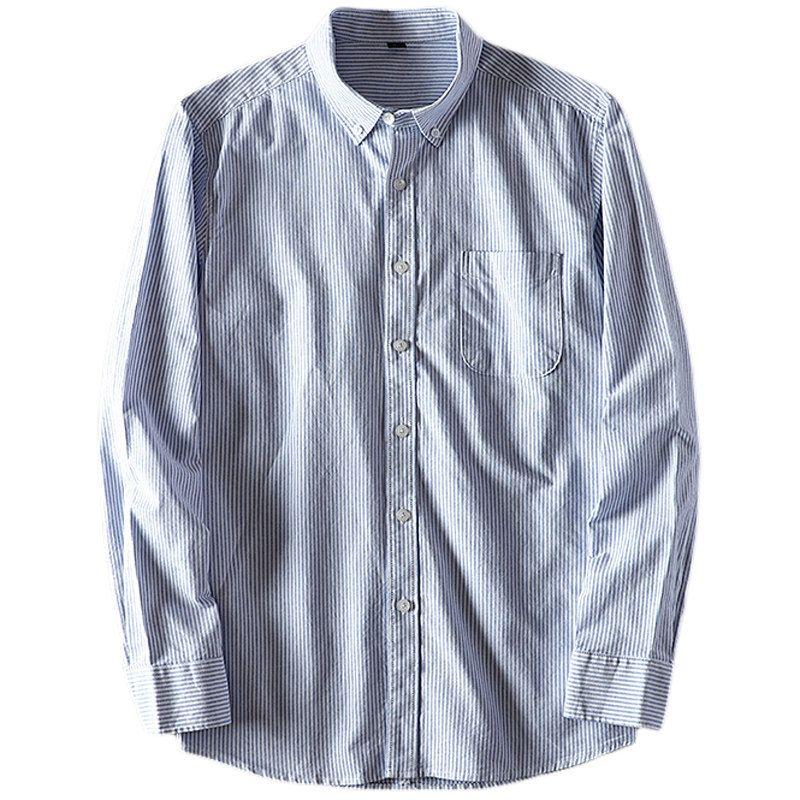 Export Tail Single Men's Vertical Striped Shirt Long Sleeves Silm Pure Cotton Export Original Single Cut Label Autumn Leisure Plus Size Shirt