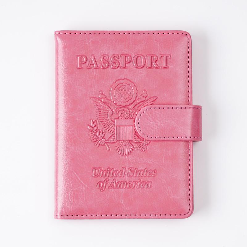 

1 шт. Тисненый держатель для паспорта с RFID-защитой на магнитной застежке, держатель для паспорта из ПУ кожи 14x10,5 см розовый