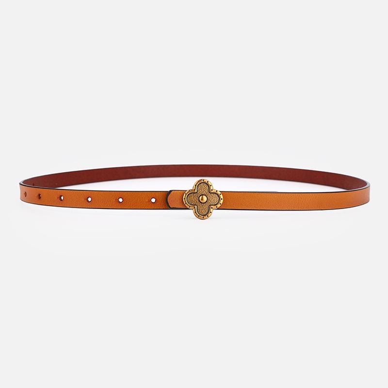 Summer Autumn Women s Genuine Leather Belt with Flower Buckle - Brown Thin Versatile Accessory 100cm