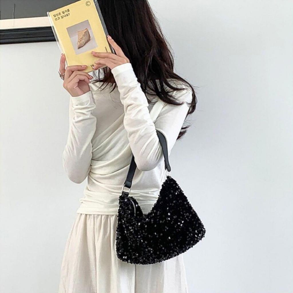 Harugio Sequin Sparkly Bag, Party Bag, Wedding Shoulder Bag, Handbag, Small Pouch, Stylish and Cute, Perfect for Everyday Use, Yukata, Dresses, and