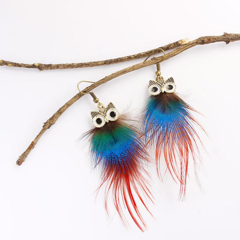 Dámská móda Roztomilé náušnice Sova Náušnice z peříčka závěsné pro dámy Dívky Party šperky Příslušenství