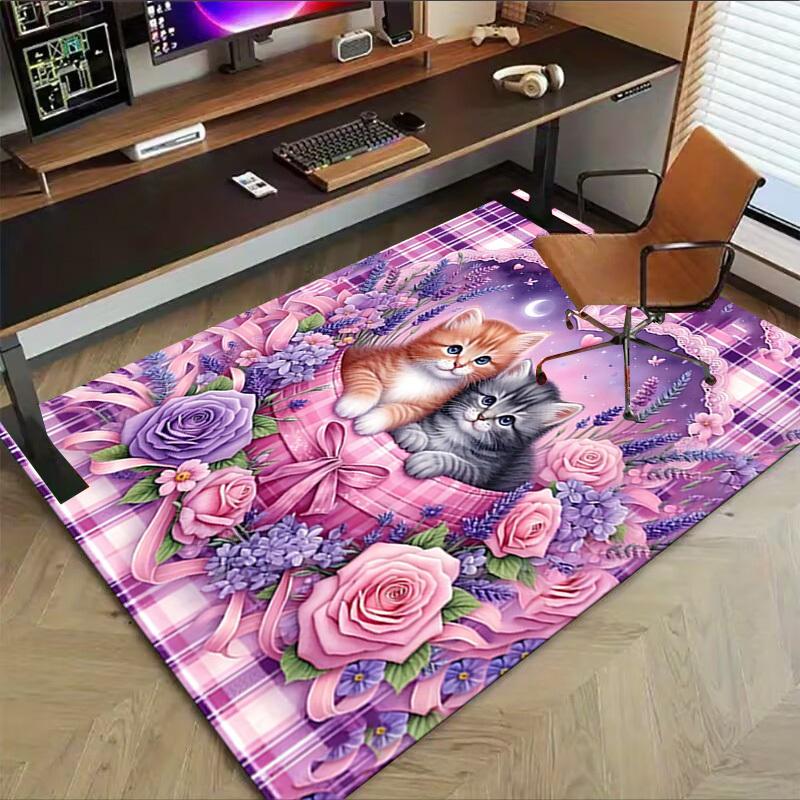 1PC Kittens Flowers Extra Large Non-Slip Floor Carpet, Office, Family, Bedroom, Studio - Large Area Rug Indoor Rugs, Vibrant Colors-A240