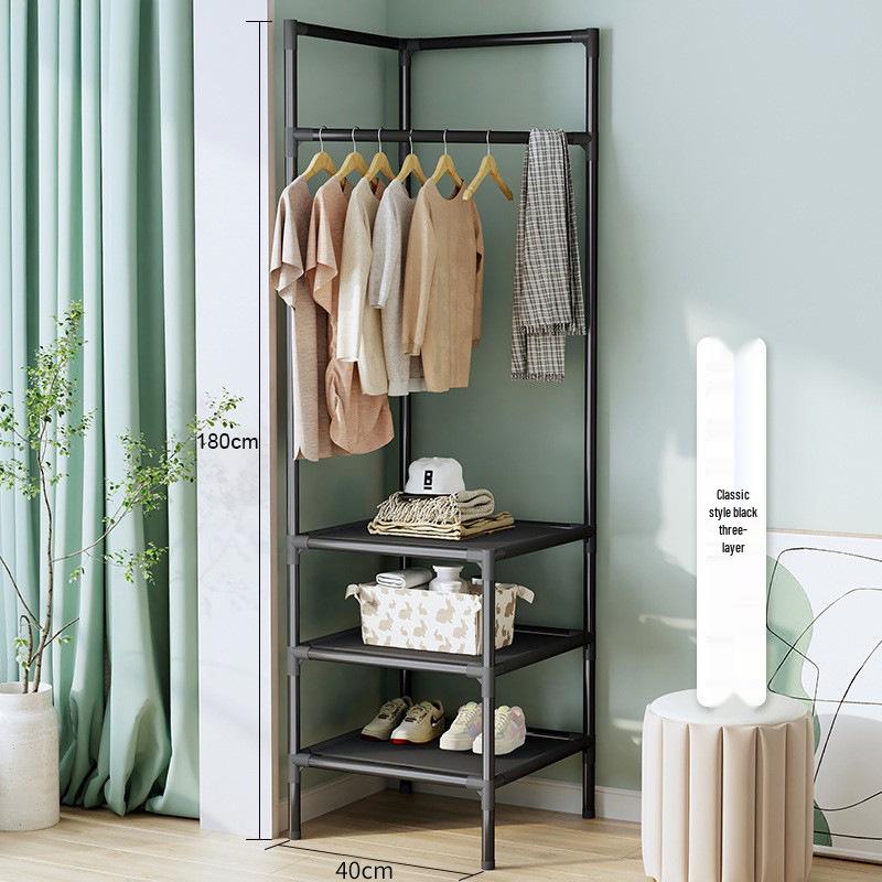 Modern Minimalist Metal Floor Coat Rack: Multifunctional Bedroom Clothes Hanger & Storage Solution.