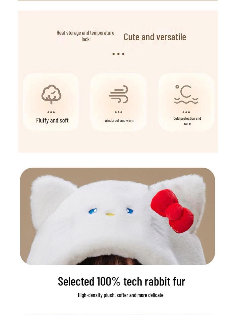 Women's Warm Fleece Cartoon Cat Hat with Moving Ears & Ear Muffs for Autumn/Winter