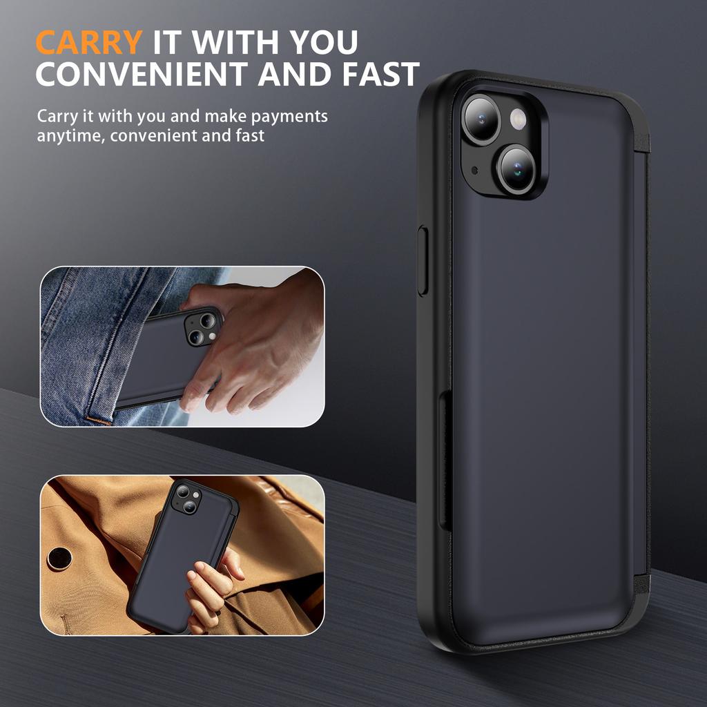 For iPhone 15 Plus Case Flip Kickstand Card Holder TPU+PC Anti-fall Phone Cover