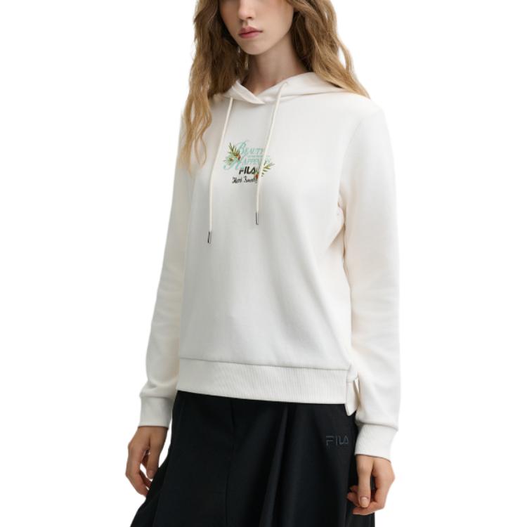 Fila X Rousseau Heritage Series Casual Comfortable Embroidered Knit Long Sleeve Sweatshirt Women Sweatshirt Oatmeal F11W448213F-BG
