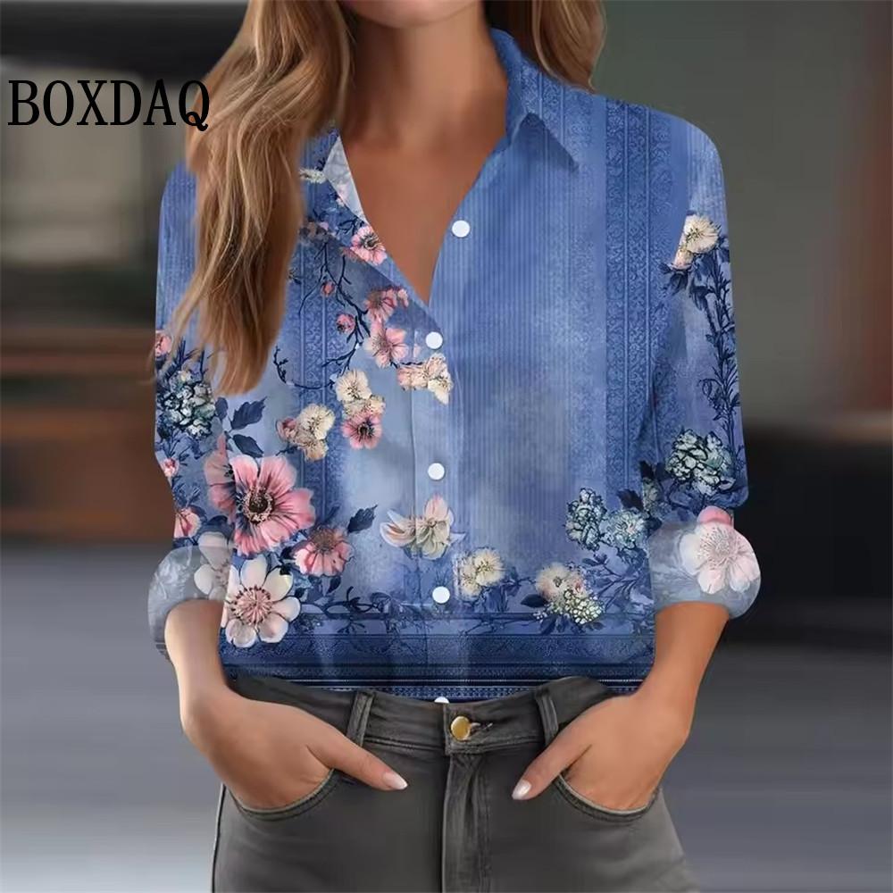 Women's 3D Printed Blouse Floral Print Polyester Long Sleeve Shirts Spring and Autumn Fashion Casual Daily Wear Lapel 3D Shirts