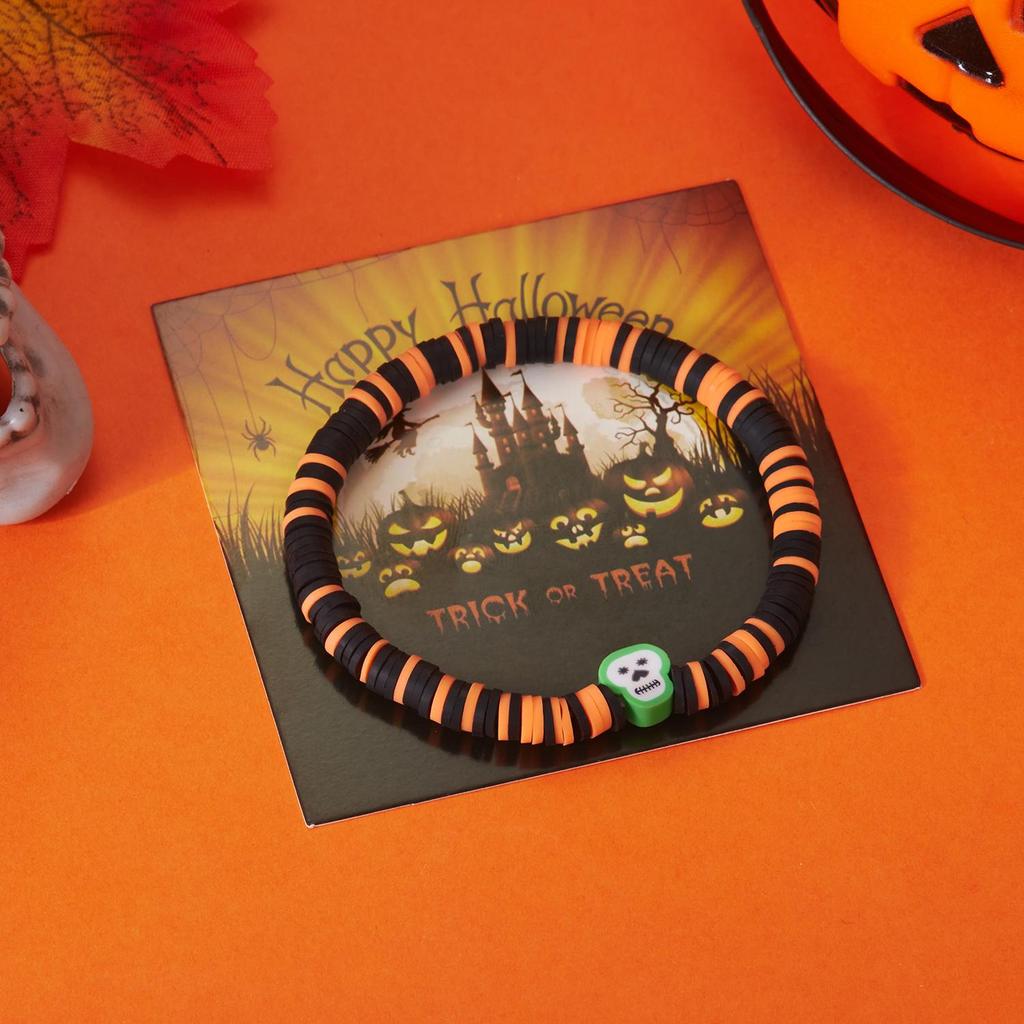 Halloween Skeleton Ghost Pumpkin Pattern Bracelet Ladies Soft Clay Pottery Beaded Bracelet Party Halloween Jewelry Gift