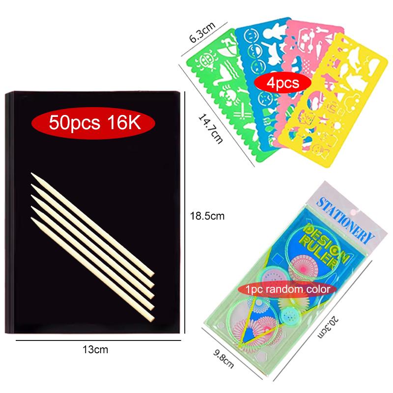 10/20/50pcs Colorful Scratch Paper Children Drawing Toys Drawing Template Ruler DIY Painting Toy For Kids Birthday Gifts TMZ