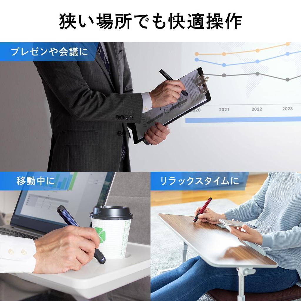Sanwa Direct Mouse Wireless Connection Compatible with Rechargeable Storage Pouch Included Blue Pen-shaped Bluetooth/USB-A/USB-C