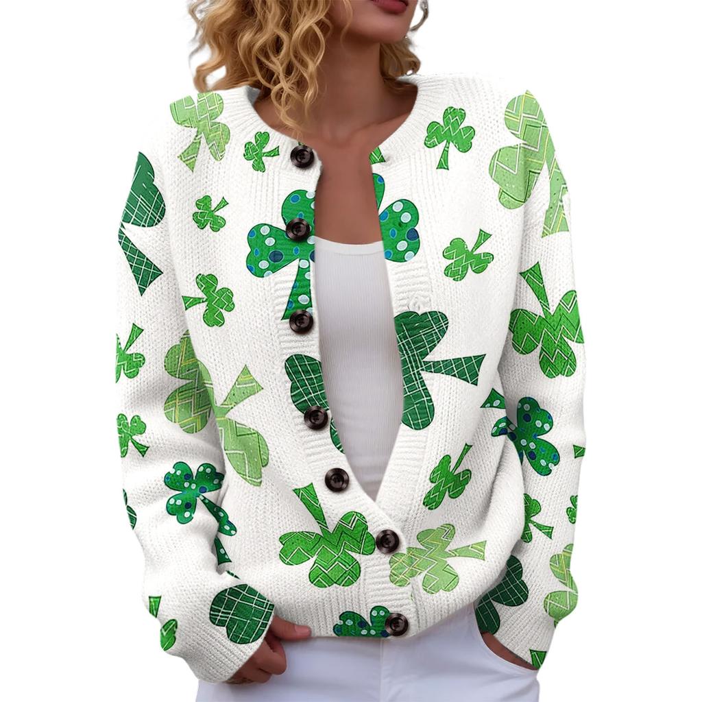 LXF-YK52 Crew Neck Cardigan St. Patrick's 3D Printed Sweater New Knitted European beautiful woman