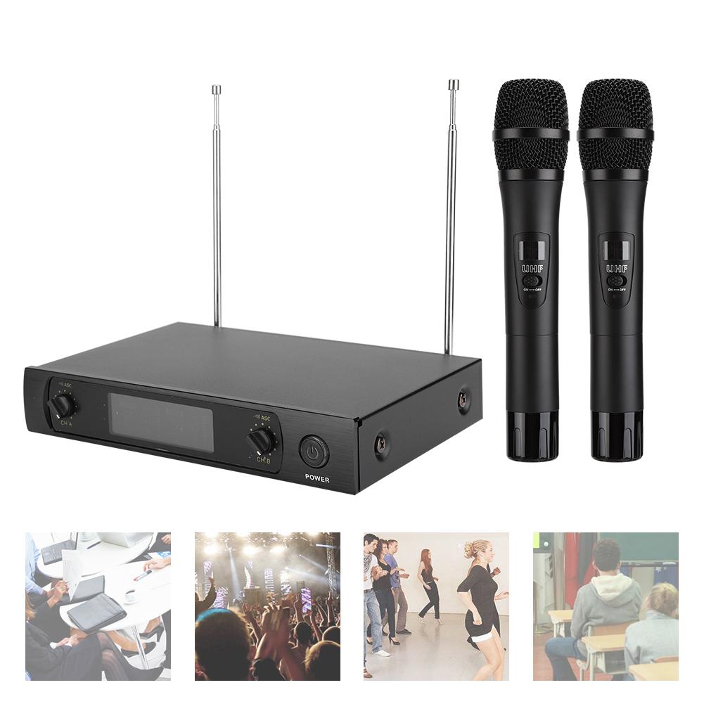 Portable UHF Handheld Dual Wireless Microphone for Karaoke Weddings Public SpeakingUS Plug