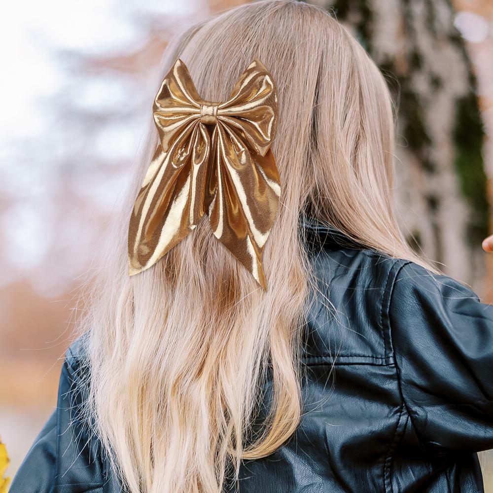 Large Size Satin Bow Hair Clip Gold Glossy Satin Butterfly Hairpin Smooth Surface Large Bow Accessories Headwear For Women Girl