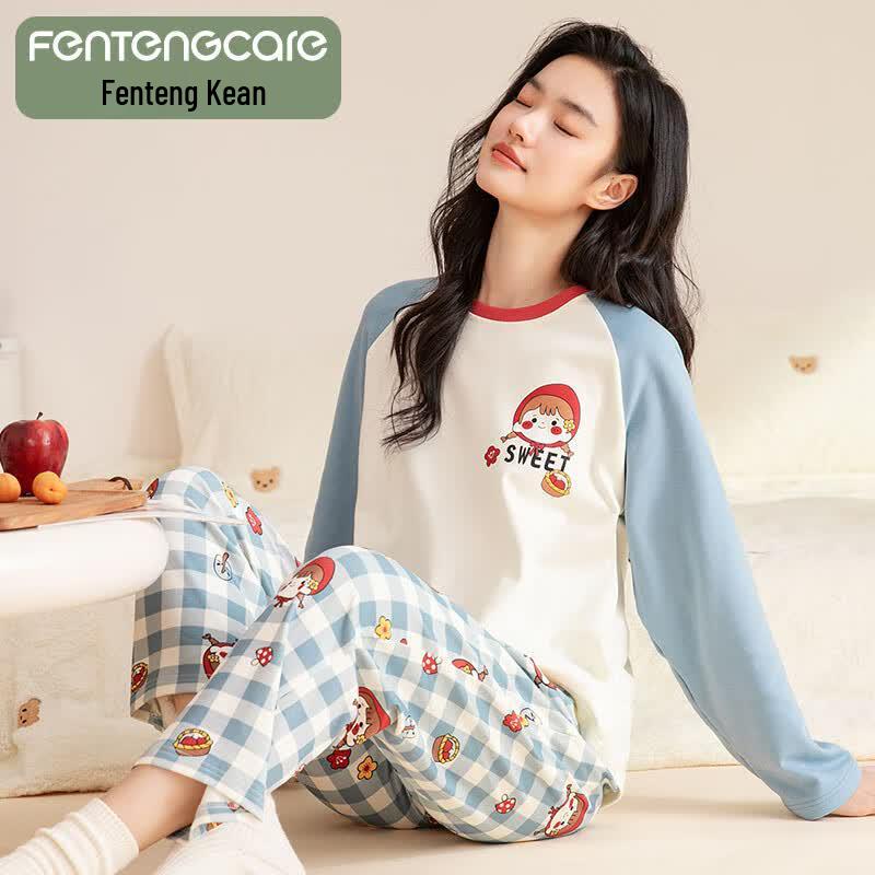 Fenteng Kean Women s Pure Cotton Long Sleeve Pajama Set L