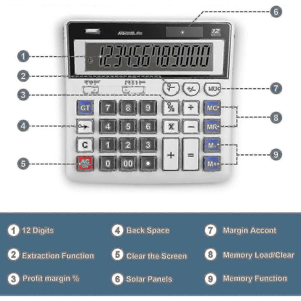 Calculator,standard Function Desktop Calculators,basic Financial Calculator Solar Powered Accounting Calculator 12 Digit Lcd Display Calculators,offic