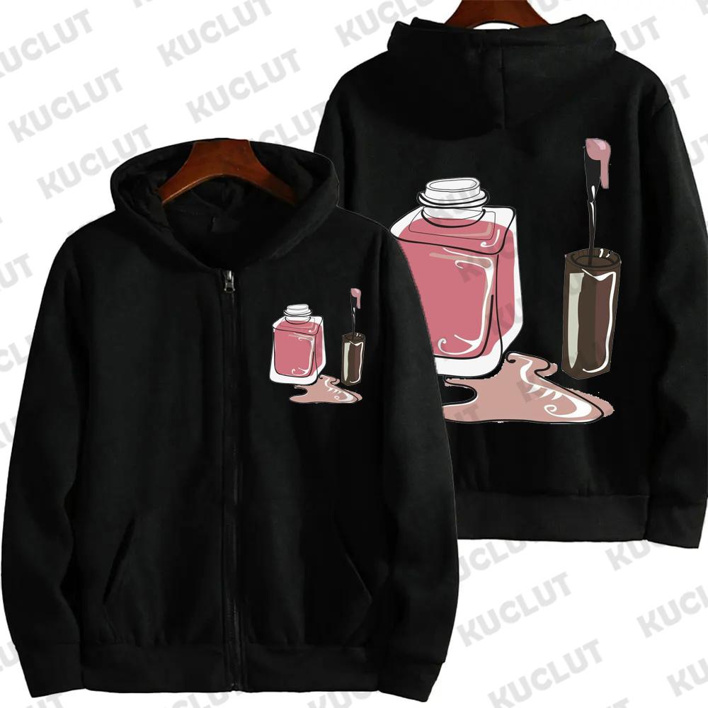 Nail Polish Print Zip Up Hoodies Female Makeup Beauty Aesthetic Graphic Zip Jackets Coat Cosmetics Fleece Zipper Sweatshirts