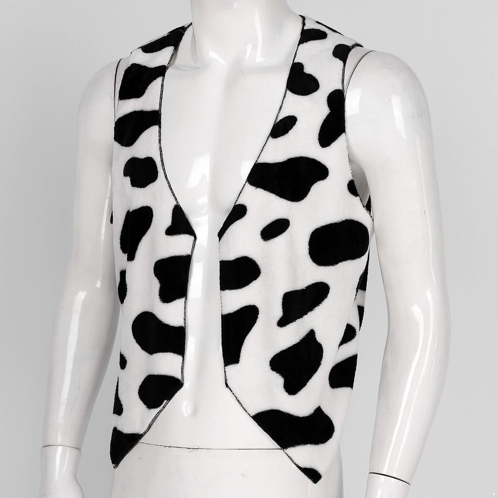 Chaleco con estampado de vaca para hombre, abierto al frente, sin mangas, tipo cárdigan, vaquero, para Halloween, cosplay, disfraz
