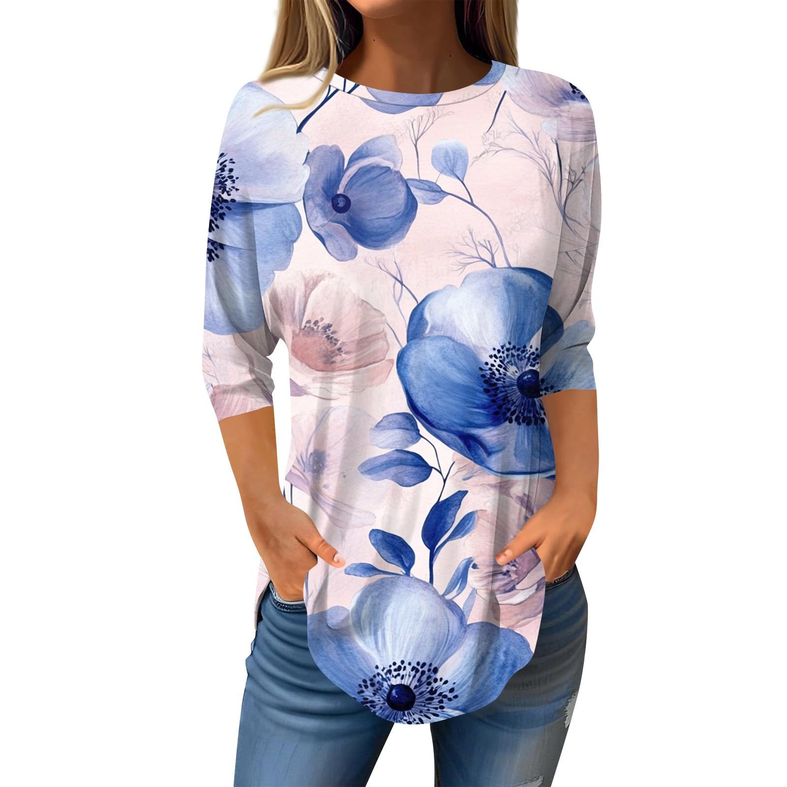 

Рубашки с рукавом 3/4 для женщин, милые топы, футболки с рисунком, блузки, повседневные базовые топы больших размеров, пуловеры XL белый