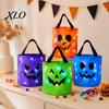 Halloween Trick or Treat Bags Glowing Pumpkin Candy Bag LED Light Up Bucket Portable Lightweight Gift Reusable Waterproof Oxford Fabric Tote