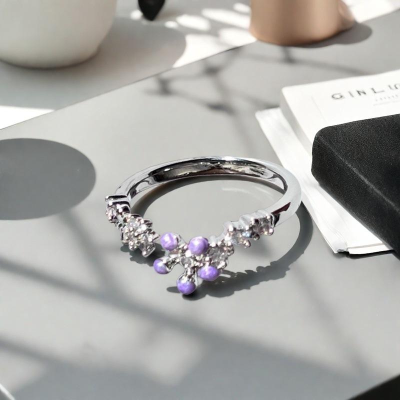 Purple Romantic Butterfly Flower Enamel Dripping Open Ring Niche Unique Sense Light Luxury High Sense Ring