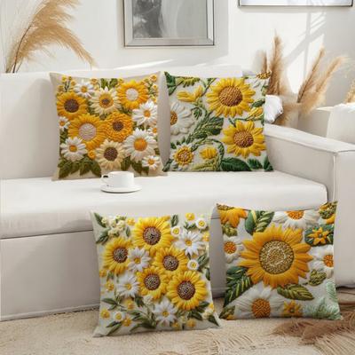 Sunflower Throw Pillow Cover Summer Flowers Cushion Cover Decorative Farmhouse Cushion Case for Home Living Room Couch Bedroom Decor