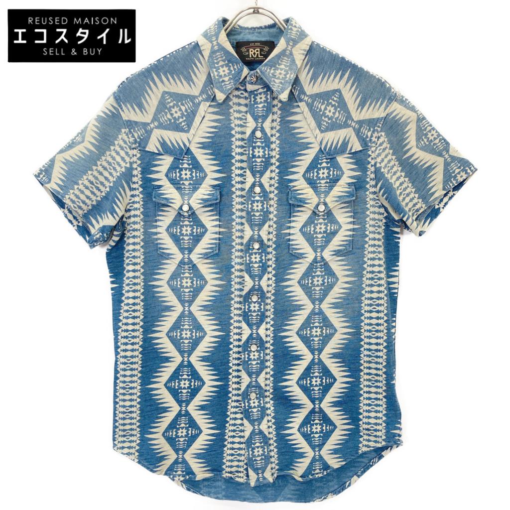 RRL Indigo Native American Pattern Western Shirt with Concho Buttons Tops XS IndigoUsed