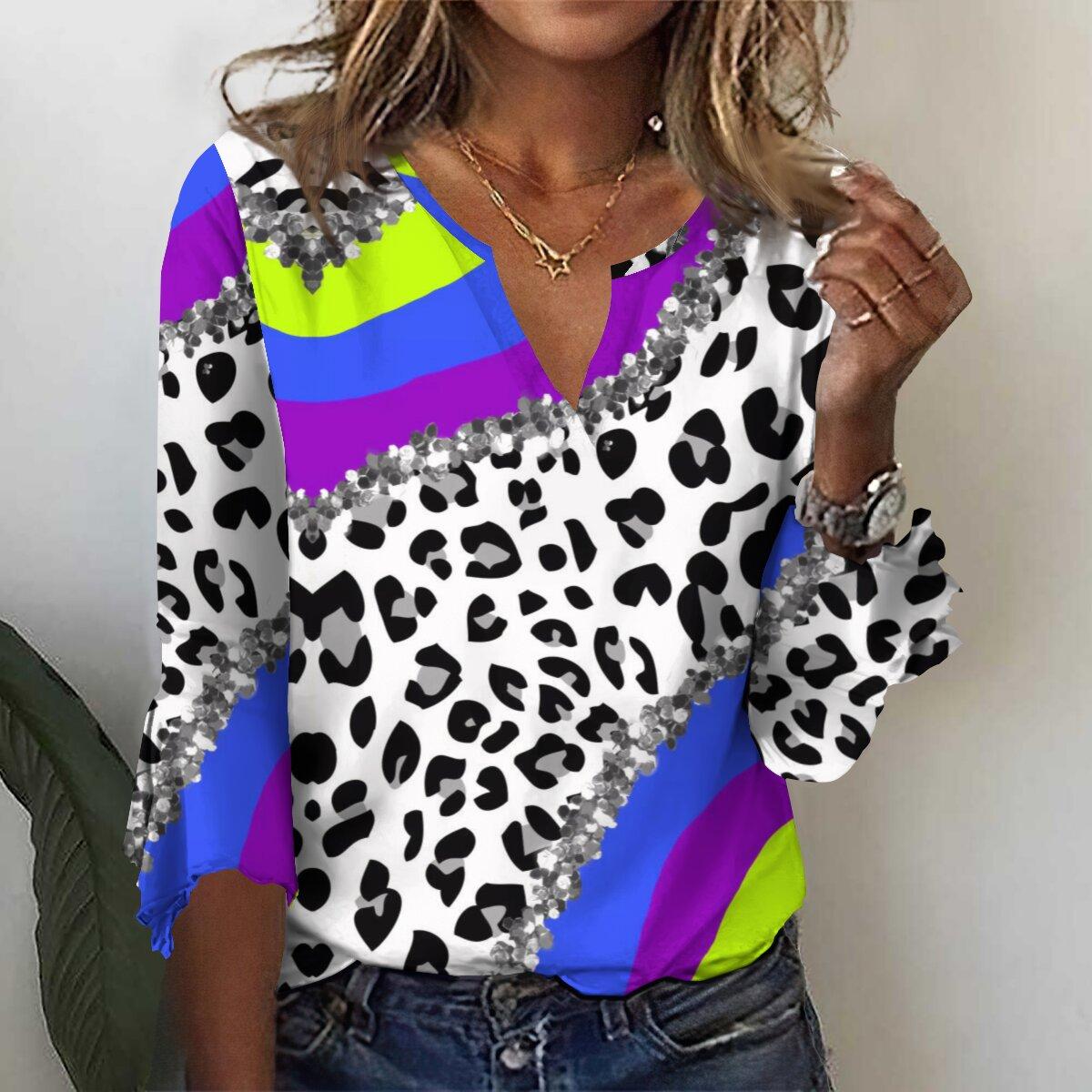 

Осень 2023, новая мода, женский повседневный топ с v-образным вырезом и рукавом 3/4 с принтом, большие размеры