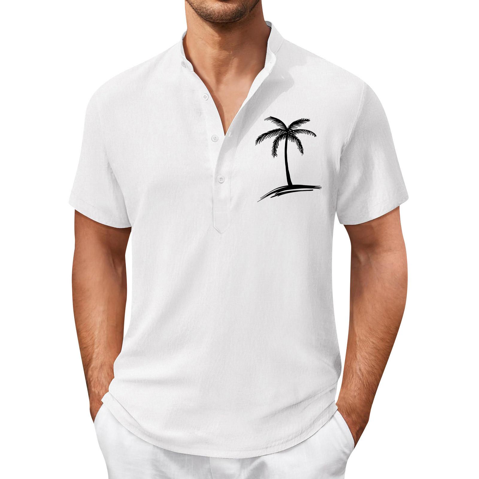 

Мужская летняя рубашка в стиле ретро с 4 пуговицами, открытой планкой и короткими рукавами, топ XL белый