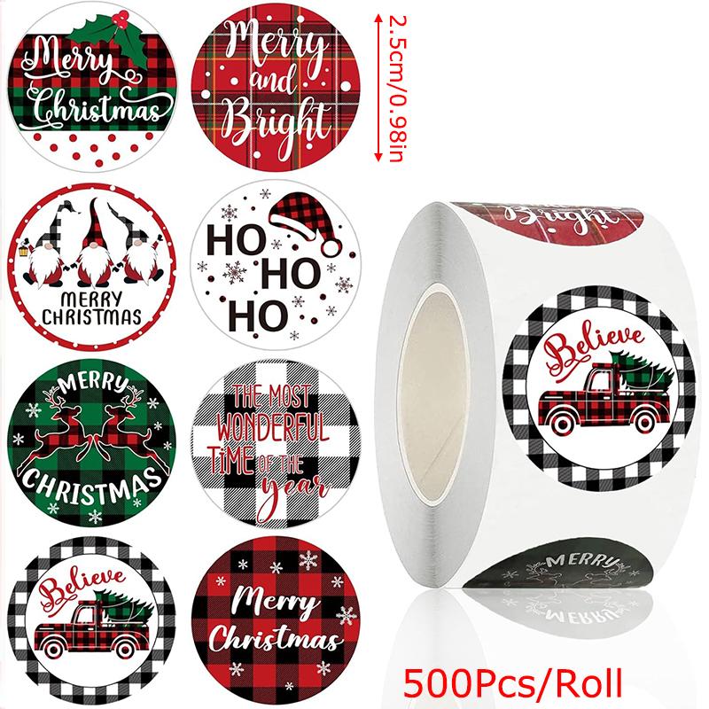 500pcs/Roll Round Window Display Sealing Sticker Decorative Gift Box Self-adhesive Stickers Christmas Decor