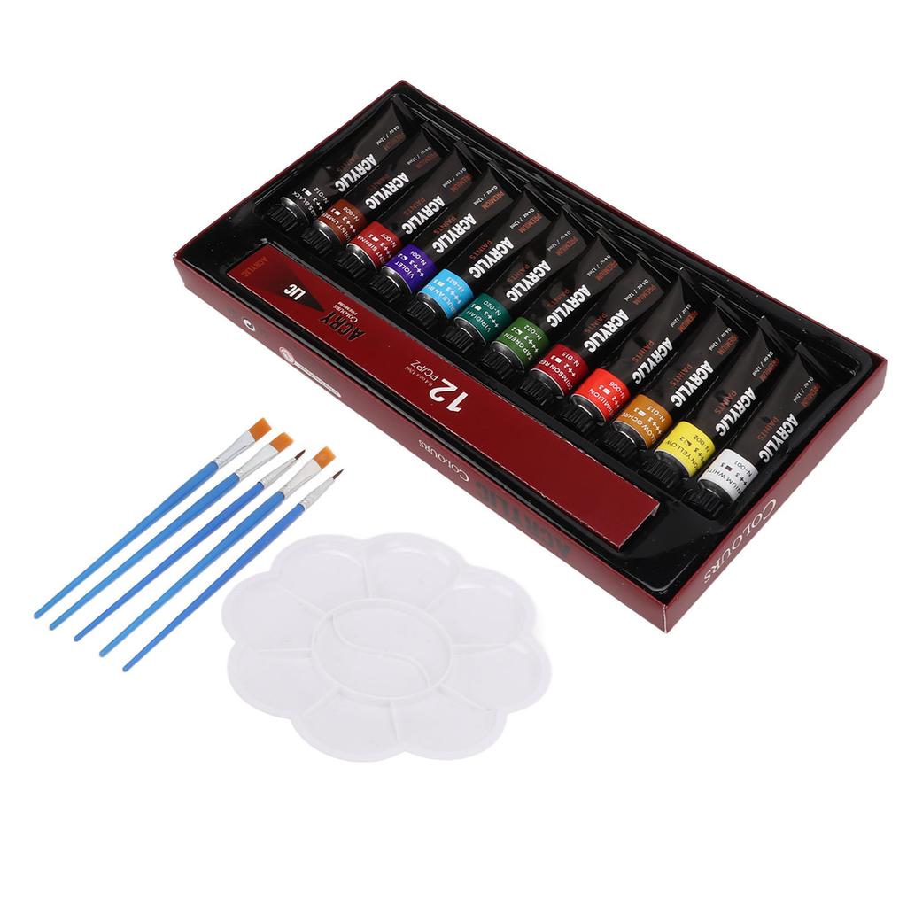 Kids Paint Set 12 Colors Pigment 5 Paintbrushes Vibrant Colors Poisonless Quick Drying Widely Used Kids Painting Kit