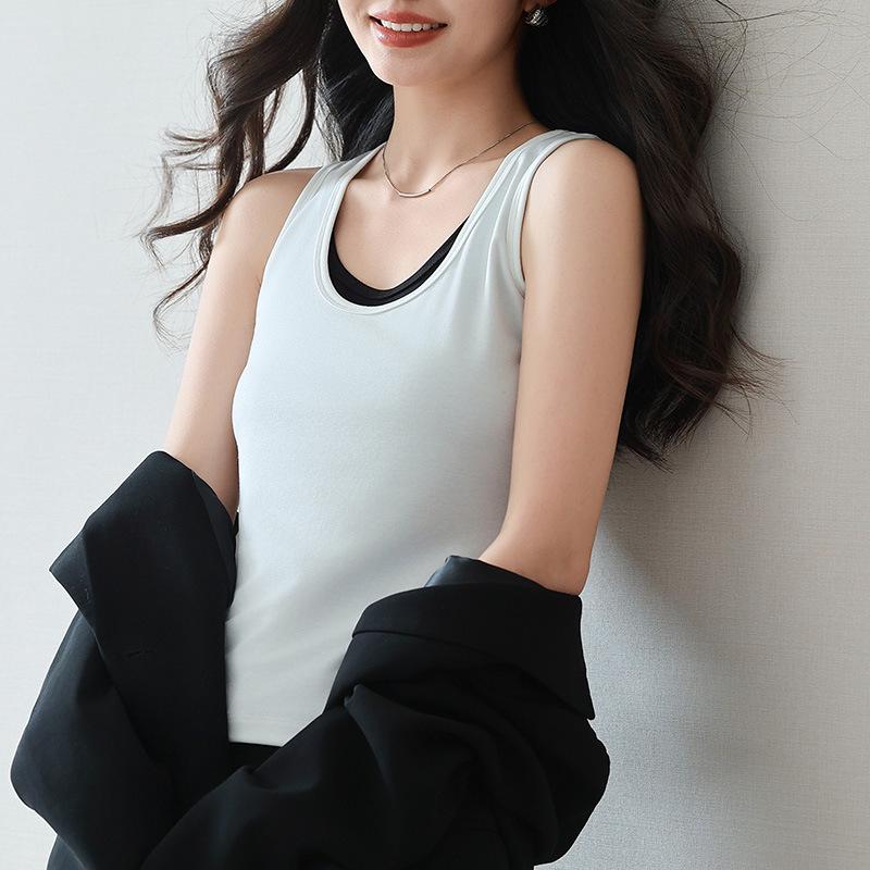2026 Spring Women's Modal Camisole Vest: Color Block, Wide Straps, Slim Fit, Sleeveless Top